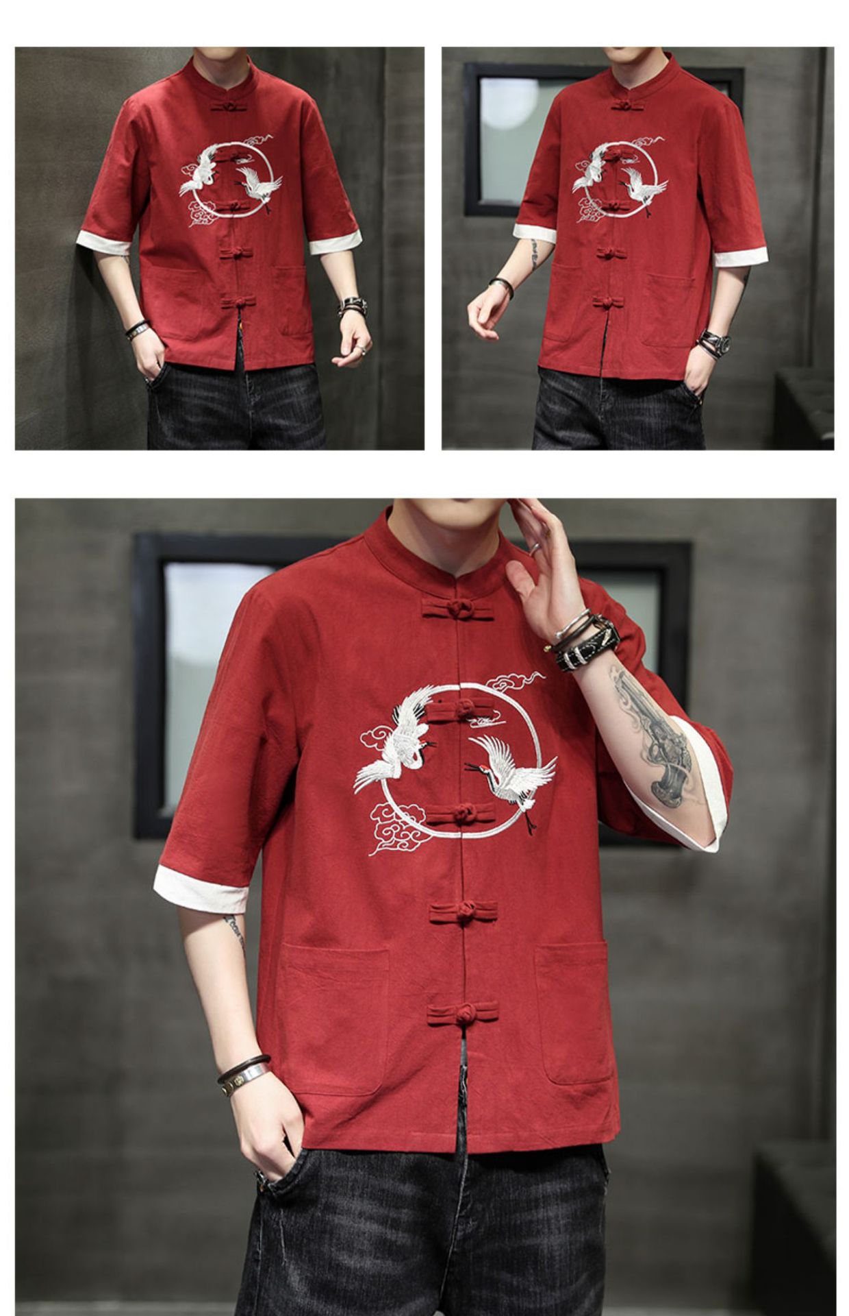 2024 Summer Chinese cotton linen short sleeved men's Tang embroidery Han style loose China-Chic shirt men_autovado.com