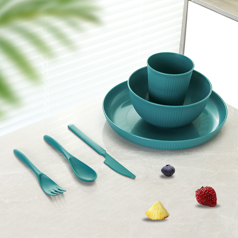 24-piece familia vajilla traje de paja de trigo rayado plato taza tazón de arroz restaurante plato tazón de fideos taza de agua image 14