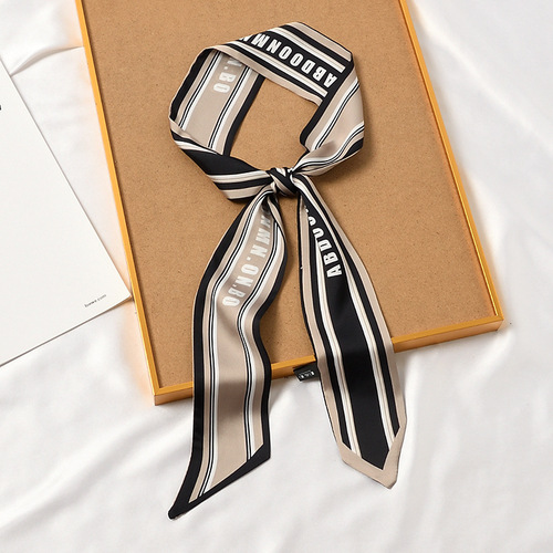 Korean small scarf long style French-style hair tie narrow thin silk scarf for women versatile spring and autumn headband ribbon