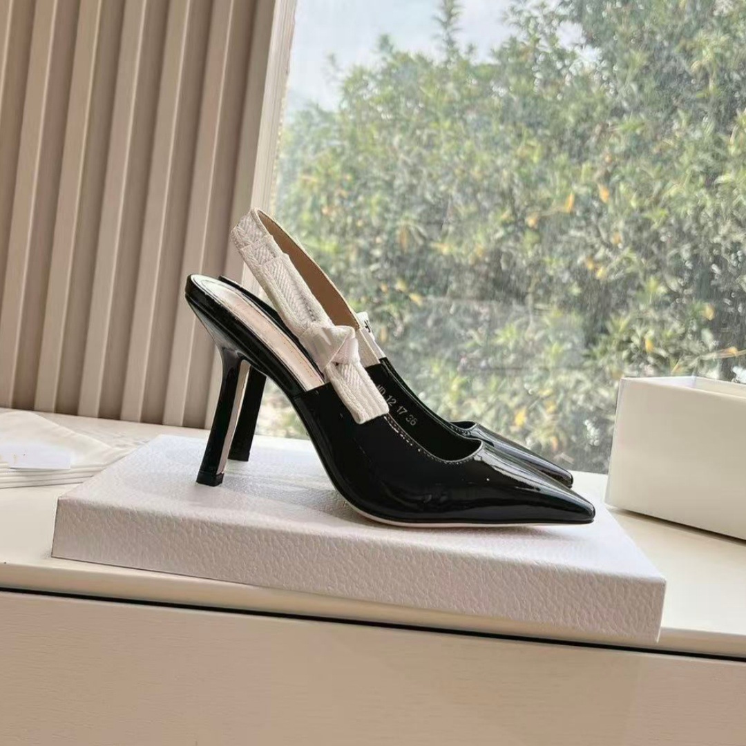 High-End~Cross-Border Top Quality Cat-Heel For Women D New Model Embroidered Knit Backless Closed-Toe Shallow Sandals With Butterfly_vogvips.com