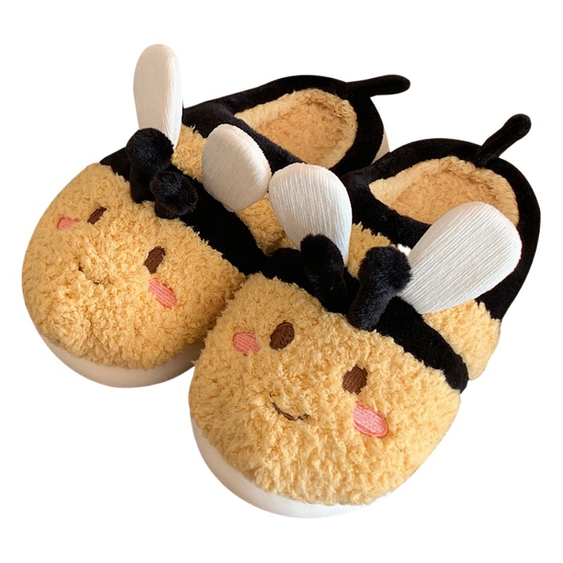 Invierno de las mujeres de la casa inferior suave antideslizante zapatos de confinamiento suave lindo pequeña abeja estudiante lindo niña corazón cálido cerrado dedo del pie