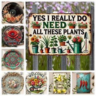 New European and American Retro Garden Pastoral Flower Iron Plaque Outdoor Fence Decoration Metal Crafts Iron Painting