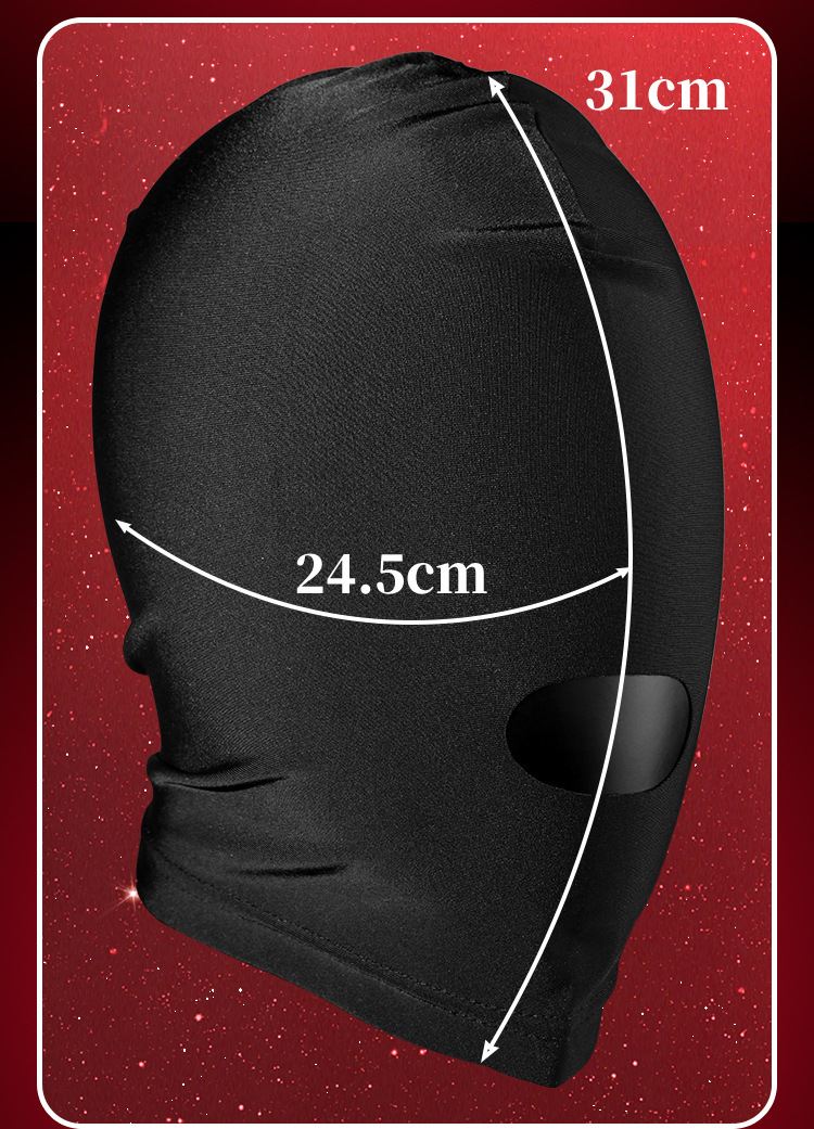 Black Nylon SM-Style Headgear Mask with Dual Openings for Adult Role Play — detail image 10