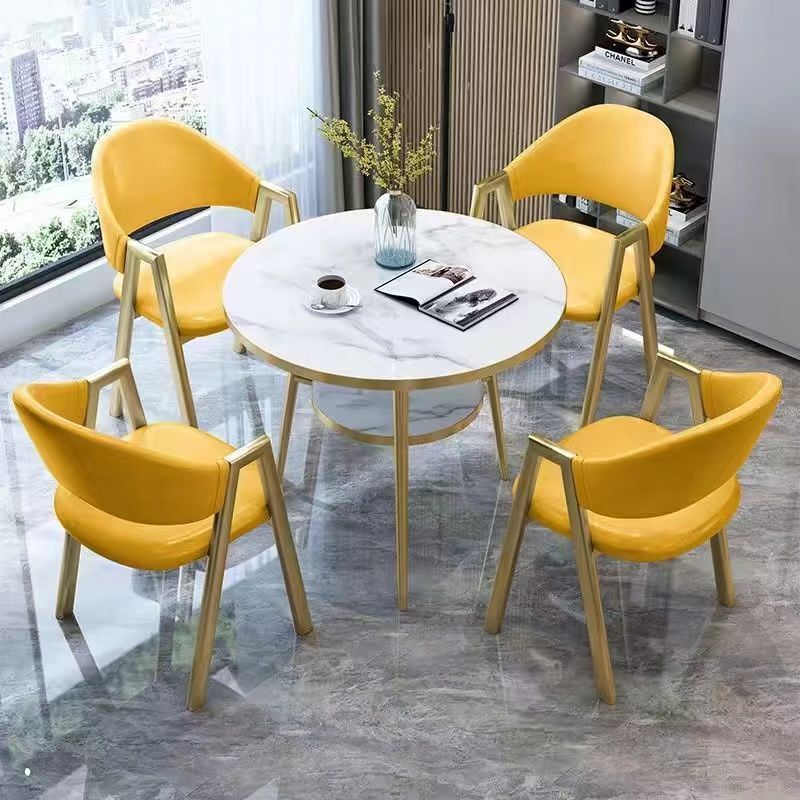 Italian-Style Light Luxury Negotiation Table and Chair Set for Sales Office Reception Desk, Commercial Modern Minimalist Office Small Round Table