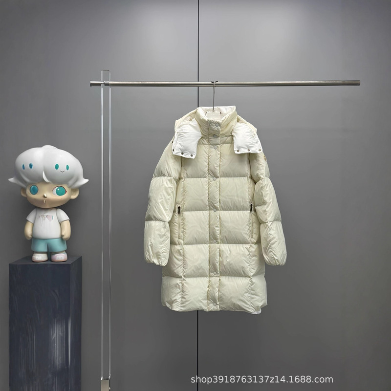 Dujia Mengjia 90% down Over-The-Knee 25m Autumn and Winter White and Black Hooded Long down Jacket Women's Jacket Coat