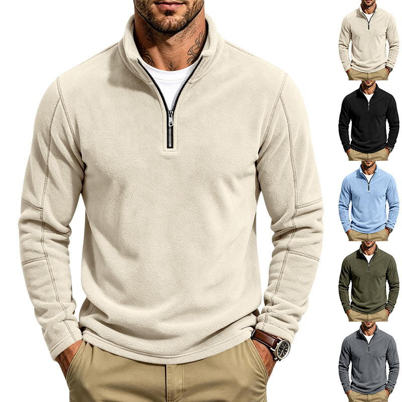 European and American Amazon autumn and winter heavyweight warm men's sports casual loose versatile fleece zip-up stand-up collar sweatshirt