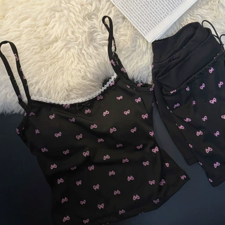 少女吊带带胸垫休闲蝴蝶结甜美女款家居服套装清凉