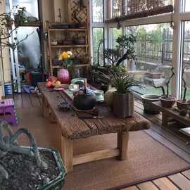 榆木茶桌椅组合复古简约大板桌客厅家用茶台原木泡茶桌阳台茶几