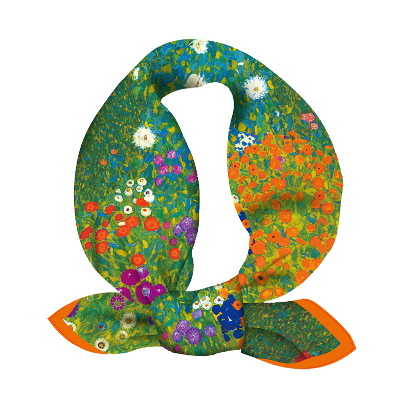 Van Gogh arte pintura al óleo serie pequeña bufanda cuadrada de las mujeres nuevo todo-Partido bolsa de corbata de sarga artificial de seda pequeña bufanda cuadrada bufanda