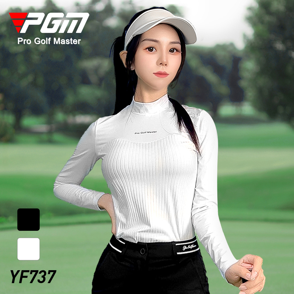 Áo thun dài tay nữ cổ tròn thể thao golf nhẹ thoáng mát — YF737 [Áo sơ mi trắng POLO, YF737 [Áo sơ mi trắng đen POLO