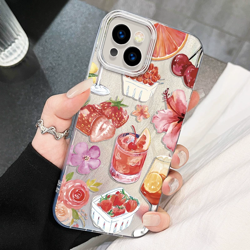 Apple, клубничный совместимый чехол для телефона, iPhone15, мультяшный защитный чехол, Soda, 16 Pro Max