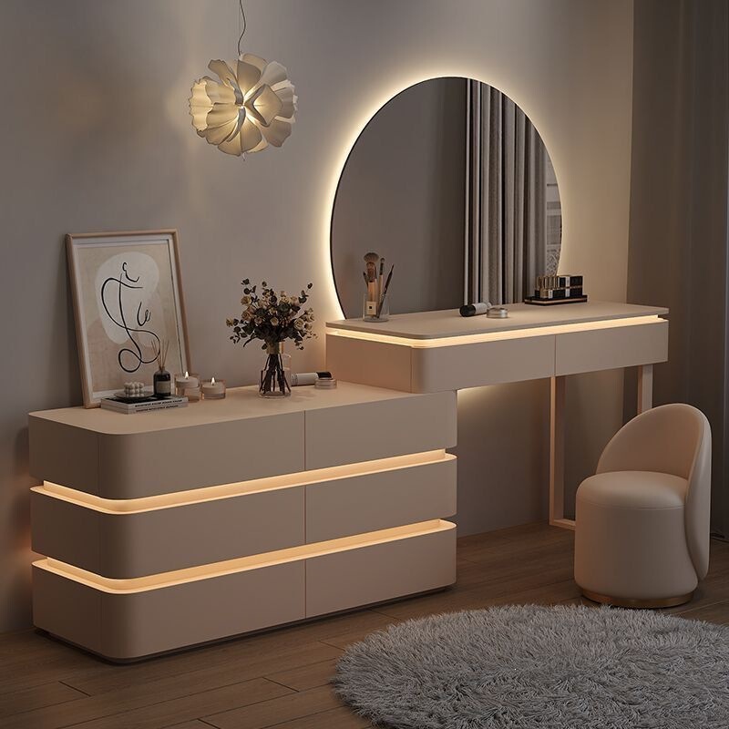 Cream-style dressing table with light design, all-solid wood bedside table, ultra-narrow flip-top master bedroom bedside table with integrated makeup function Cream-style dressing table with light design, all-solid wood bedside table, ultra-narrow flip-top master bedroom bedside table with integrated makeup function