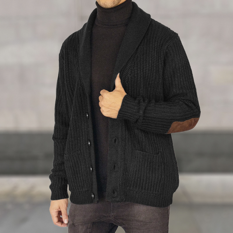 European and American autumn and winter knitwear coat lapel long sleeve cardigan sweater cross-border fashion suede stitching sweater men's clothing