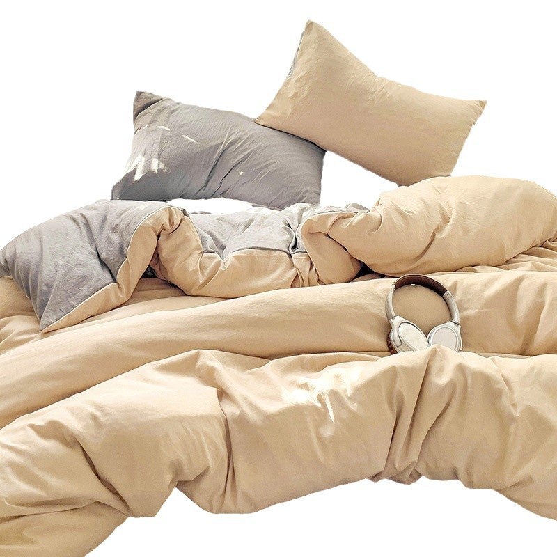 Solid Colour Washed Cotton Bed Sheet Set Skin Friendly Dormitory_voghion.com