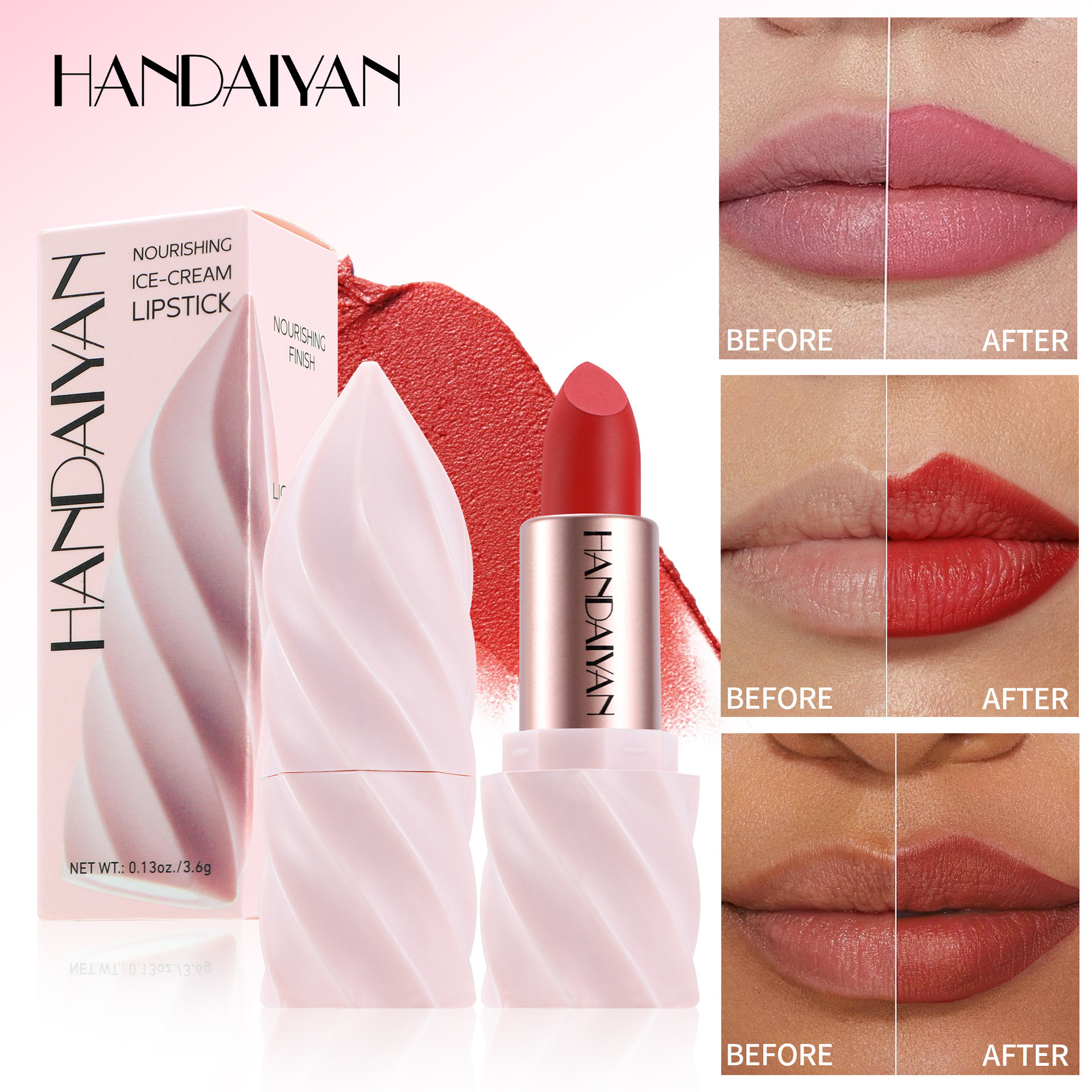 Estillo de helado mate niebla impermeable fácil de colorear HANDAIYAN lápiz labial no es fácil de tocar tazas transfronterizas
