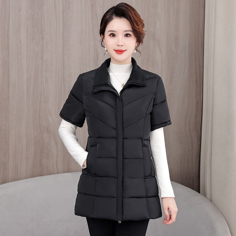 Autumn and Winter down Cotton Vest Women's Mid-Length Vest Vest Short-Sleeved Vest Cotton Outwear Warm Cotton Outwear 2025 New Style