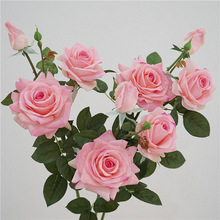仿真花手感保濕玫瑰3頭芙蓉玫室內家居裝飾婚慶花藝假花廠家供應