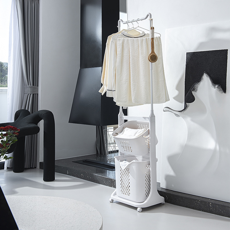 Simple cat-ear coat and hat storage rack, household dirty clothes basket with pulley, clothes rack, bedroom floor-standing vertical clothes rack