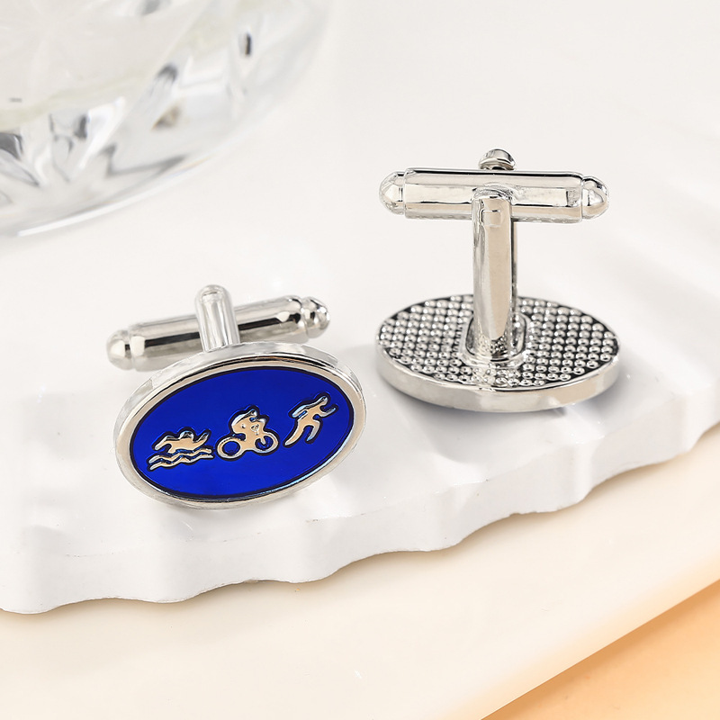 Amazon Cross-border New Creative Cufflinks Swimming Running Fitness Sports Engraving Men's Shirt Cufflinks Cuff Studs
