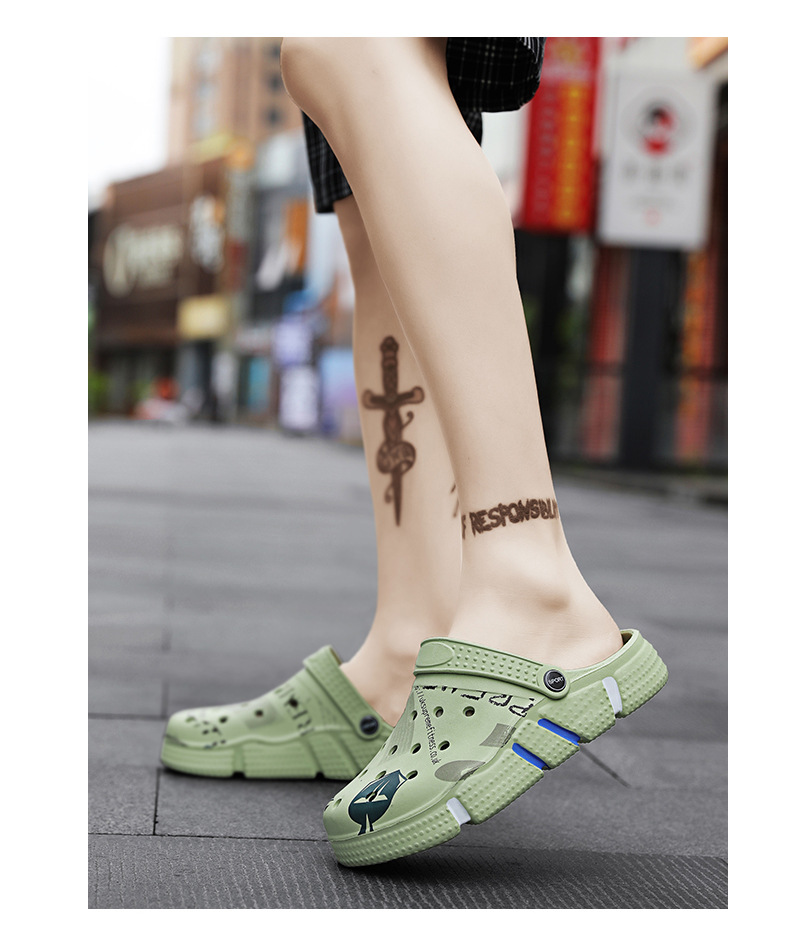 Hole shoes summer outerwear, anti slip hollow camouflage dual-purpose bag head large size slippers men's beach sandals_voghion.com