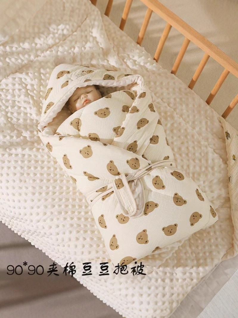 Bean Fleece Blanket for Newborn Babies Discharged from Hospital Pure Cotton Autumn and Winter Delivery Room Swaddling Blanket Newborn Thin Wrap Blanket