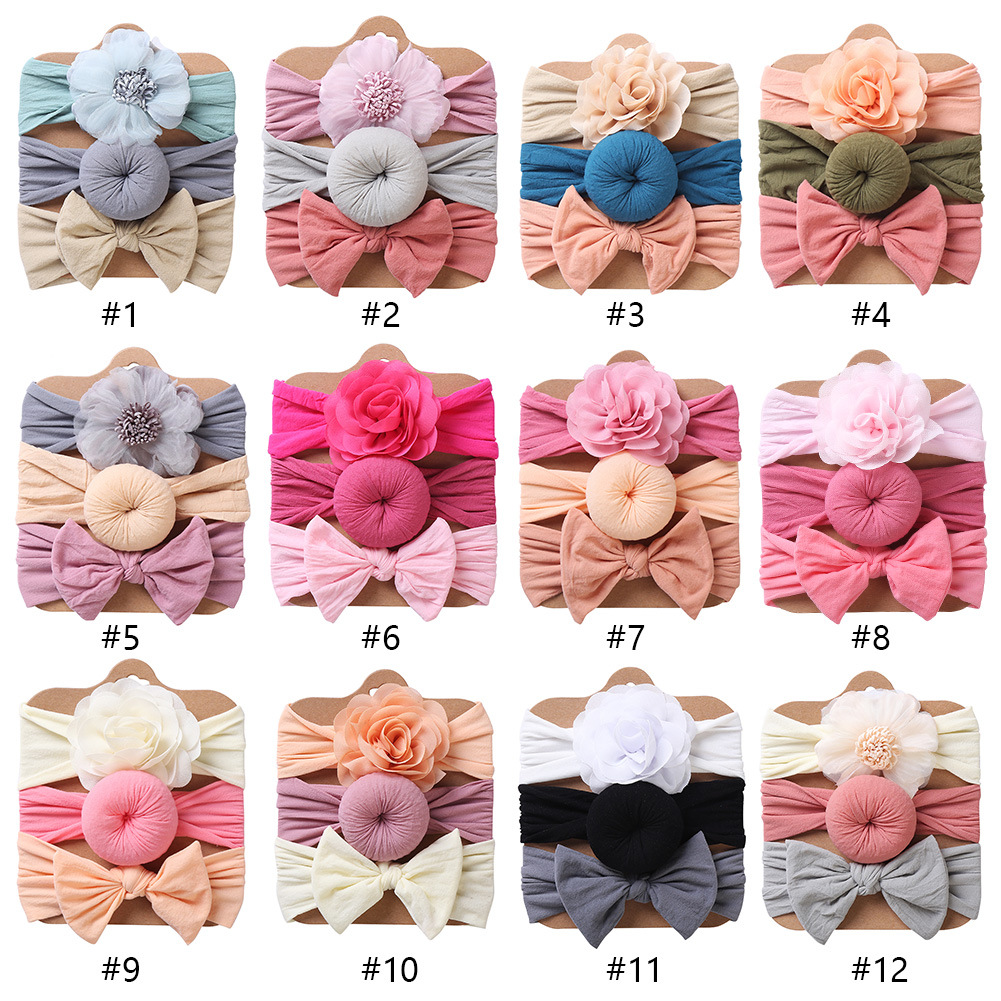 Simple Style Flower Bow Knot Cloth Hair Band 3 Piece Set1