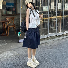 【两件套】夏季新款欲日系松紧腰半身裙白色套头基础背心套装女