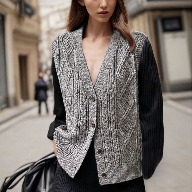 Autumn and Winter Retro variegated twist vest knitted vest women's new loose sleeveless stacked sweater cardigan fashion