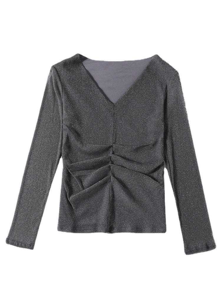 網紗の底のシャツの女性の薄いタイプの春秋の紗の服の長袖の中で薄い紗の上着の洋風のファッション的な初秋の小さいシャツを掛けます。