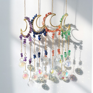 Cross-border Sun Catcher Hanging Decoration Hand-wrapped Crystal Gravel Moon Crystal Wind Bell Pendant Wind Bell Room Decoration