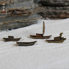 。迷你小船摆件铜船微景观船鱼缸造景生态缸苔藓水石盆景小渔船模
