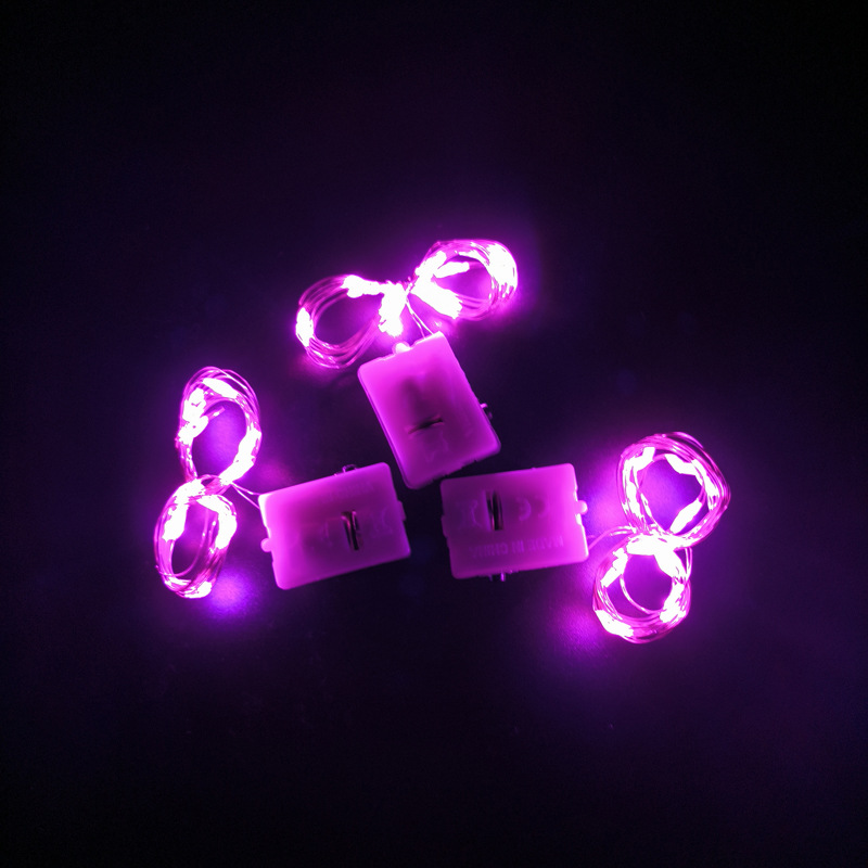 65000810 led铜线小白盒灯串-1米10灯 粉色