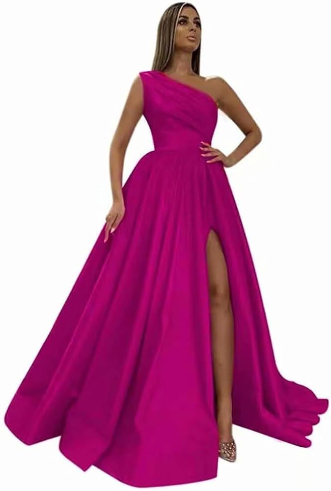 Comercio exterior europeo y americano Amazon AliExpress wish señoras nuevo vestido de noche de un solo hombro vestido de noche de satén dividido sexy