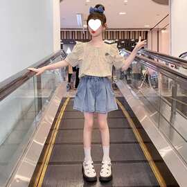 女童短袖套装夏季2026新款中大童波点时髦夏款洋气娃娃衫两件套无