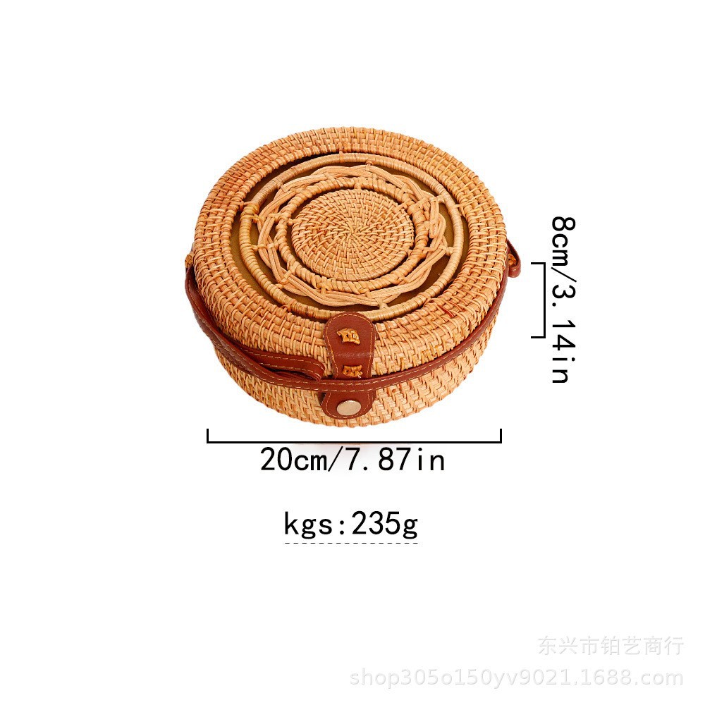 新作insネット紅女包斜めショルダー草編み透かし彫り文芸編み籐編みバケツ包み草編みバッグ