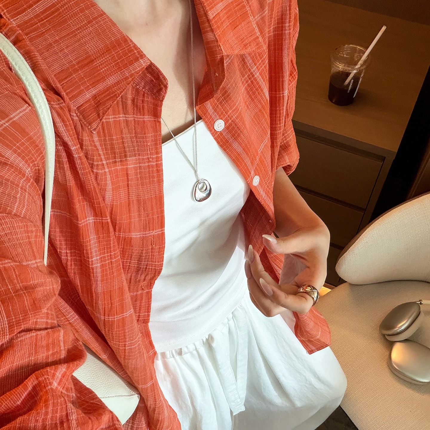 Zy66 New Summer Style Thin Sun-Protective Orange Plaid Long-Sleeved Shirt for Women Loose and Versatile Casual Top