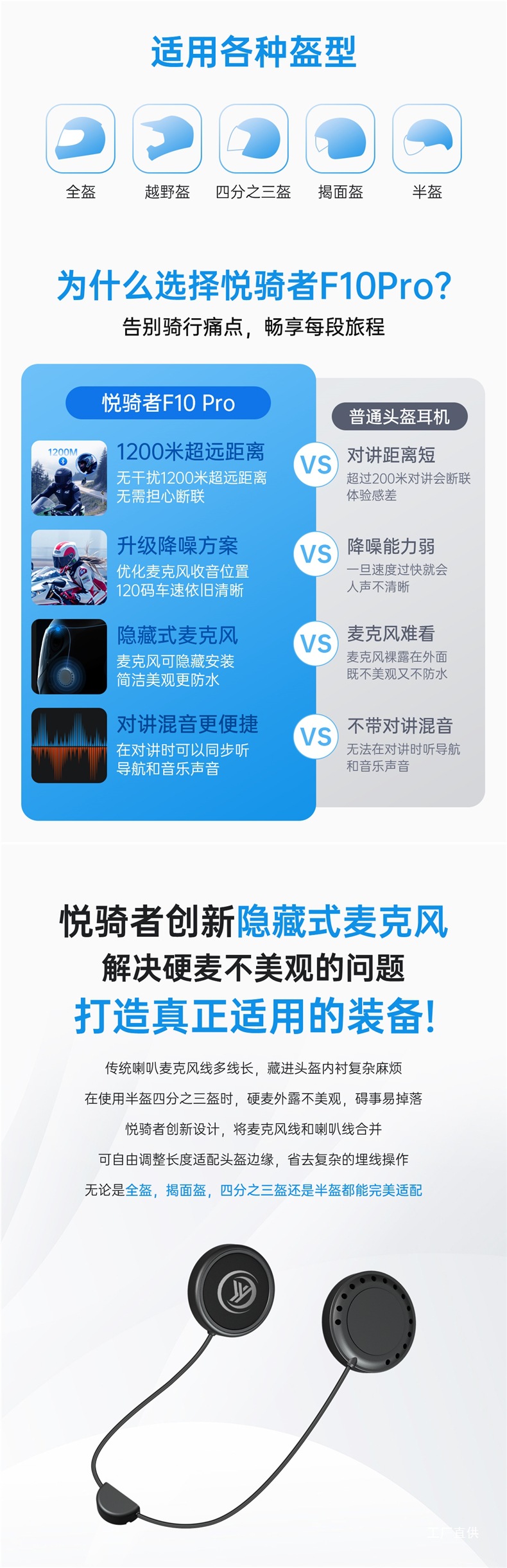 Yueqi Motorcycle Helmet Bluetooth Headset for Delivery Riders, Waterproof Full-Face and Half-Face Helmets with Built-In Mesh Intercom