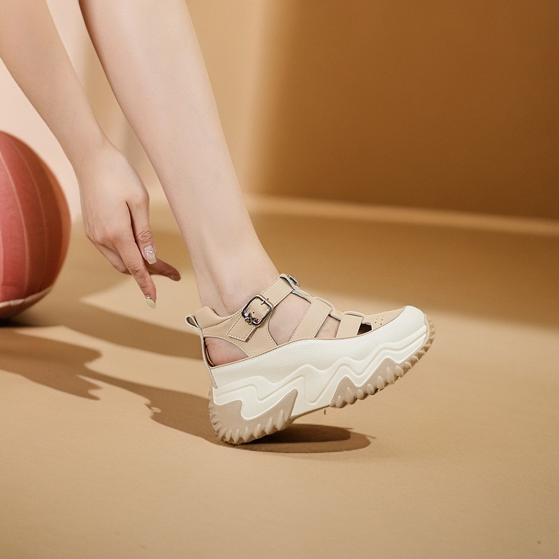 Comercio exterior transfronterizo popularidad de zapatos de mujer sandalias de cabeza de bolsillo de mujer verano 2026 nuevo muffin zapatos de suela gruesa
