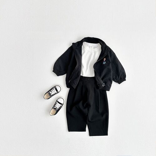 Korean style solid color embroidered jacket for boys and girls, windproof and sun protection jacket ins, versatile stand-up collar sun protection clothing trend for children and middle-aged children