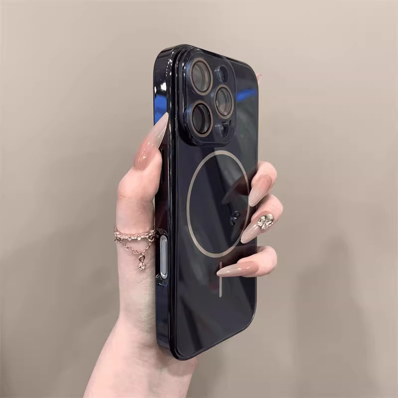 Vidrio de color sólido galvanizado simple para iphone16ProMax Apple 15 funda para teléfono móvil 14 nuevo estilo 13 atracción magnética 16