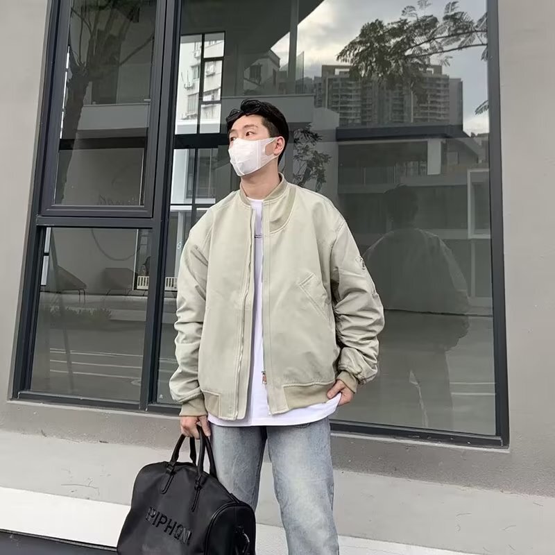 Design stand collar baseball cotton-padded jacket men's fashionable ins American retro pilot workwear jacket spring and autumn Design stand collar baseball cotton-padded jacket men's fashionable ins American retro pilot workwear jacket spring and autumn