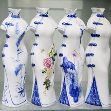 陶瓷手绘花插景德镇唐装花鸟山水花瓶中式时尚文化装饰品古典中号