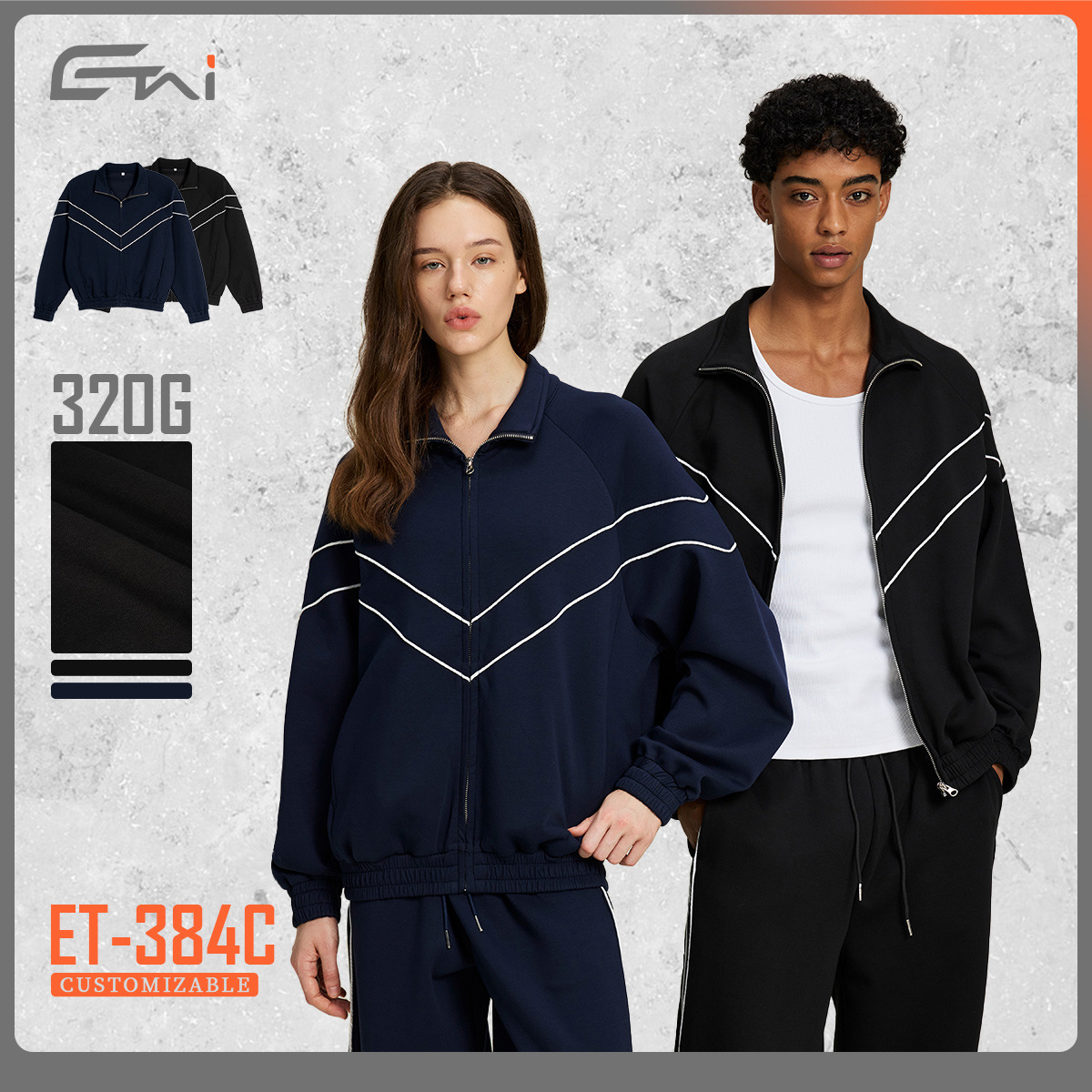 ETAI ropa de hombre primavera y otoño 320G hombre manga larga de cuello deportivo chaqueta casual chaqueta de estilo suelto chaqueta