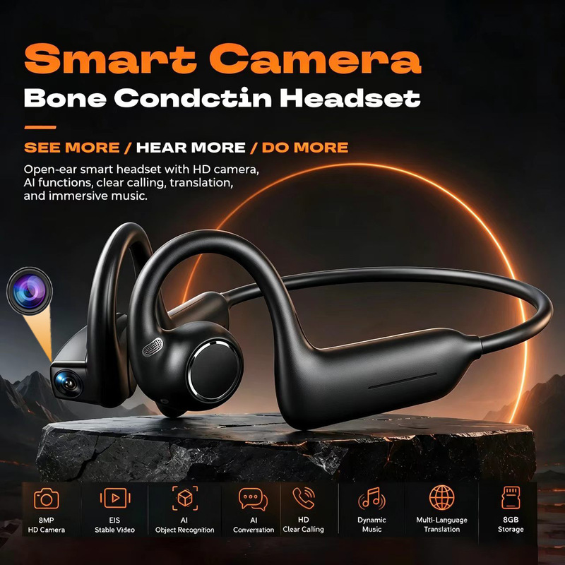 E900 Smart Bluetooth Headset with Camera, 8 Million Pixels, Translation, Photo Taking, Video Recording, Air Conduction Headphones E900 Smart Bluetooth Headset with Camera, 8 Million Pixels, Translation, Photo Taking, Video Recording, Air Conduction Headphones