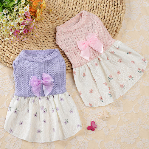  New Autumn and Winter Pet Clothes Bow Sweater Skirt Fashion Dog Clothes Princess Skirt Dog Clothing