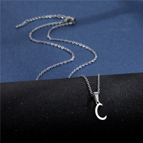 Cross-border jewelry wholesale lucky letter necklace for women, stainless steel polished smooth 26 letter lock chain necklace