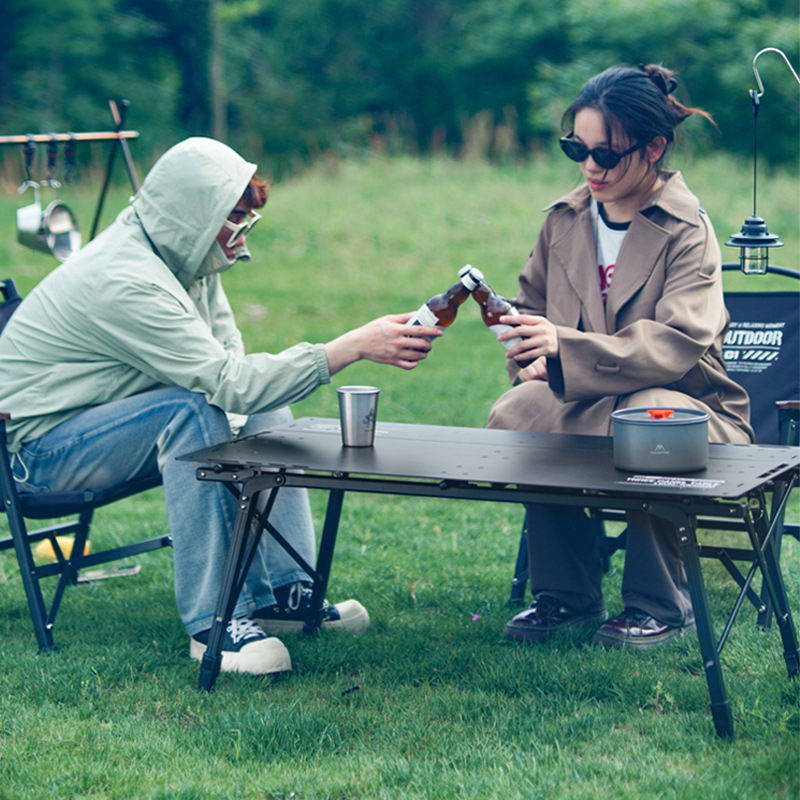 Outdoor Portable Picnic Camping Folding Table Three-Piece Aluminum Plate Adjustable Lifting Tactical Table Table and Chair Set Equipment