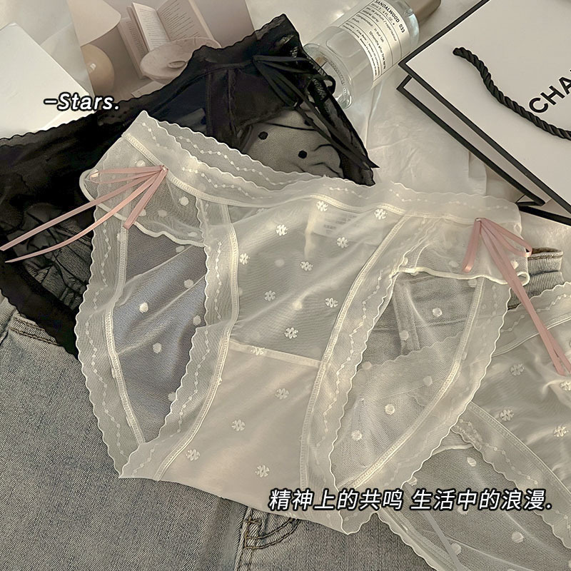 [Loss Big Sale Free Shipping] Ultra-Thin Lace Panties Feminine Mesh Pure Desire Double Bow Girls Briefs