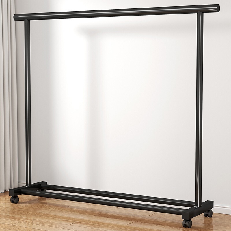 Floor-Standing Clothes Drying Rack for Home Bedroom, Foldable Single Rod Simple Indoor Dormitory Mobile Clothes and Hat Rack