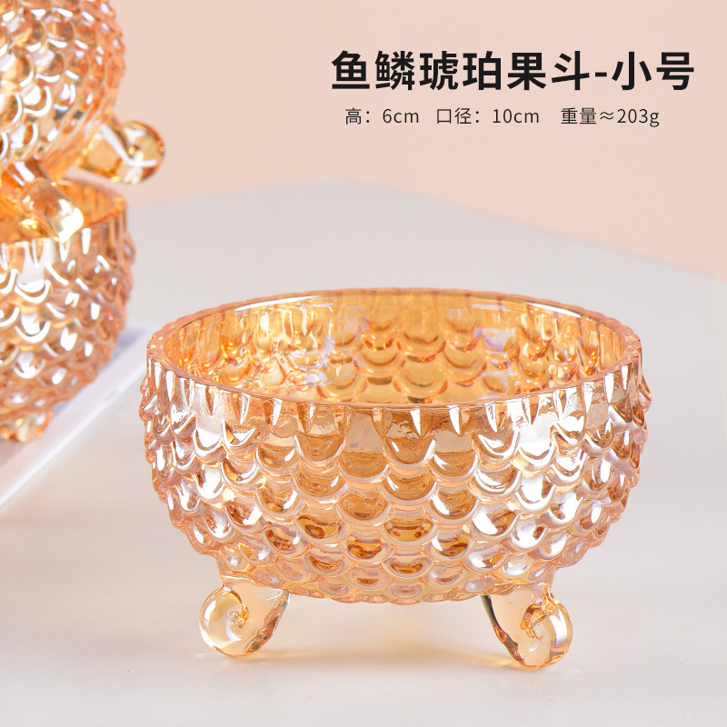 Europa creativa punto ámbar frutas de vidrio frutas bocadillos frutas secas mesa de té decoración escamas de pescado tazón al por mayor